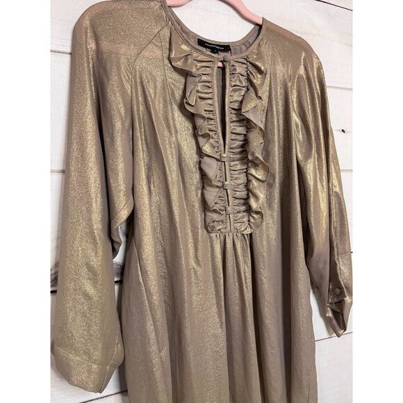 Nanette Lepore Size 8 Gold Top Ruffles Long Sleeve - Picture 7 of 7